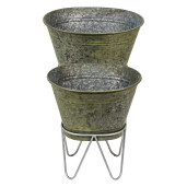 Set 2 suporturi ghiveci metal gri 46x38x56 cm