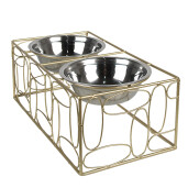 Bol dublu hranire animale fier auriu inox 38x20x13 cm, 2x500 ml