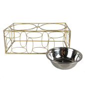 Bol dublu hranire animale fier auriu inox 38x20x13 cm, 2x500 ml