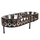 Bol dublu hranire animale fier maro inox 43x18x12 cm, 2x500 ml