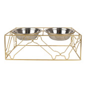 Bol dublu hranire animale fier auriu inox 38x20x14 cm, 2x500 ml