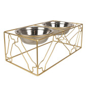 Bol dublu hranire animale fier auriu inox 38x20x14 cm, 2x500 ml