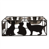Bol dublu hranire animale fier negru inox 38x20x14 cm, 2x500 ml