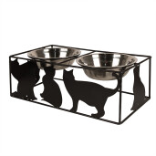 Bol dublu hranire animale fier negru inox 38x20x14 cm, 2x500 ml