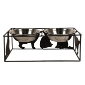 Bol dublu hranire animale fier negru inox 38x20x14 cm, 2x500 ml