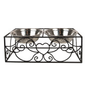 Bol dublu hranire animale fier negru inox 34x17x13 cm, 2x500 ml
