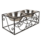 Bol dublu hranire animale fier negru inox 34x17x13 cm, 2x500 ml