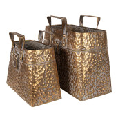 Set 2 ghivece flori metal auriu 27x13x21/24 cm, 21x11x16/19 cm