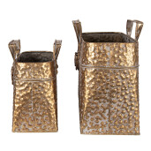 Set 2 ghivece flori metal auriu 27x13x21/24 cm, 21x11x16/19 cm