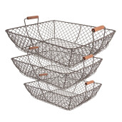 Set 3 cosuri metal lemn maro 40x34x15 cm, 36x30x14 cm, 32x26x13 cm