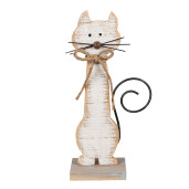 Figurina Pisica lemn metal maro alb 21x8x38 cm