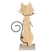 Figurina Pisica lemn metal maro alb 21x8x38 cm