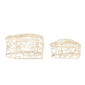Set 2 cosuri fier alb Inimioare 10x10x6 cm, 8x8x5 cm