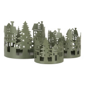 Set 3 Casute Craciun decorative metal verde Ø 15x13 cm, Ø 12x11 cm, Ø 10x9 cm