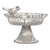 Bol decorativ metal gri alb vintage 13x12x10 cm