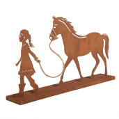 Figurina Fetita si Cal metal maro 42x7x22 cm