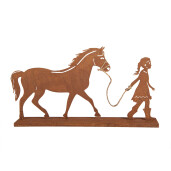 Figurina Fetita si Cal metal maro 42x7x22 cm