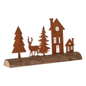 Decoratiune Craciun Peisaj lemn metal maro 36x7x18 cm
