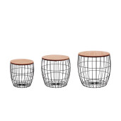 Set 3 masute fier negru mdf maro 30 x 32, 35 x 37, 40 x 40,5 cm