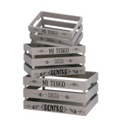 Set 3 cutii depozitare lemn gri negru  30 x 20 x 16, 35 x 25 x 18, 40 x 30 x 20 cm