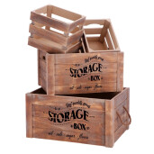Set 4 cutii depozitare lemn maro negru Storage 20 x 15 x 16, 35 x 25 x 18, 40 x 30 x 20 cm