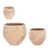 Set 3 ghivece flori teracota maro Minh Ø22x22h; ø32x29h; ø42x38h