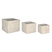 Set 3 ghivece flori fibra sticla bej Meili 37x37x31h; 45x45x38h; 55x55x46h