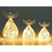 Set 3 ornamente brad Ingeri sticla leduri 9.5x16 cm, 8x12 cm, 6.5x10.5 cm
