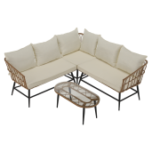 Set mobilier gradina ratan sintetic natur bej negru Araly 180x65x77/78 cm, 90x42x38 cm