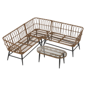 Set mobilier gradina ratan sintetic natur bej negru Araly 180x65x77/78 cm, 90x42x38 cm