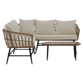 Set mobilier gradina ratan sintetic natur bej negru Araly 180x65x77/78 cm, 90x42x38 cm