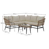 Set mobilier gradina ratan sintetic natur bej negru Araly 180x65x77/78 cm, 90x42x38 cm