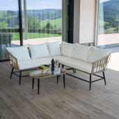 Set mobilier gradina ratan sintetic natur bej negru Araly 180x65x77/78 cm, 90x42x38 cm