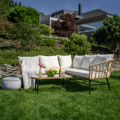 Set mobilier gradina ratan sintetic natur bej negru Araly 180x65x77/78 cm, 90x42x38 cm