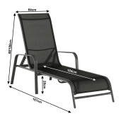 Sezlong de gradina reglabil negru gri Atreo 64x161x100 cm 