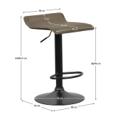 Scaun bar metal negru piele ecologica maro taupe Baili 38x39x64-84,5 cm