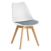 Scaun piele ecologica alb gri lemn fag Bali 48x54x80 cm