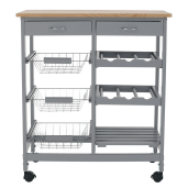 Carucior servire mdf gri lemn natur Barabe 67x37x76 cm