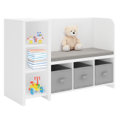 Banca cu raft DTD alb textil gri Benko 112x40x76 cm