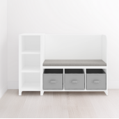 Banca cu raft DTD alb textil gri Benko 112x40x76 cm