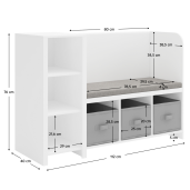 Banca cu raft DTD alb textil gri Benko 112x40x76 cm