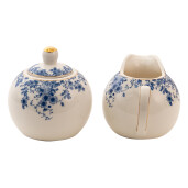 Set zaharanita si latiera portelan alb albastru 11x9x8 cm, 9x9 cm