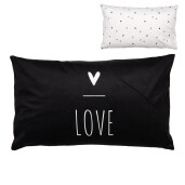 Fata perna decorativa textil alb negru Inimioara 30x50 cm