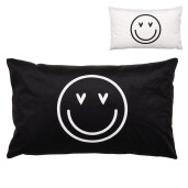 Fata perna decorativa textil alb negru Smile 30x50 cm