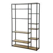 Raft metal negru MDF stejar  Bilote 120x30x188 cm 