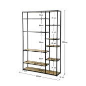 Raft metal negru MDF stejar  Bilote 120x30x188 cm 