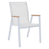 Scaun de gradina stivuibil otel alb stejar Bonto 61x56x90 cm