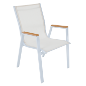 Scaun de gradina stivuibil otel alb stejar Bonto 61x56x90 cm