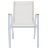 Scaun de gradina stivuibil otel alb stejar Bonto 61x56x90 cm