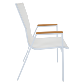 Scaun de gradina stivuibil otel alb stejar Bonto 61x56x90 cm